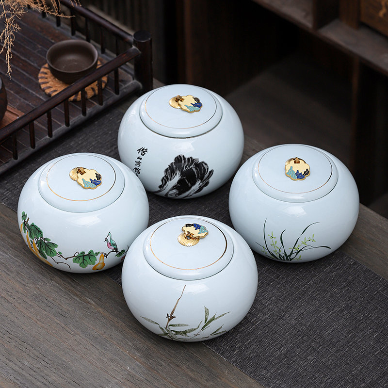 Coffee Tea Leaf And Bean - Blue-green Porcelain Tea Leaf Jar Round