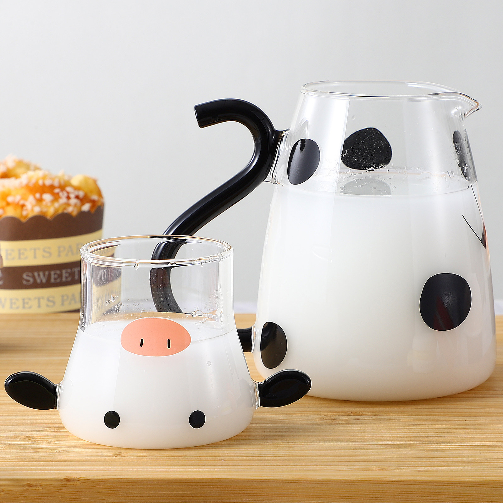 Dispenser Coffee And Tea - Glass Kettle with Cup Cartoon Cow