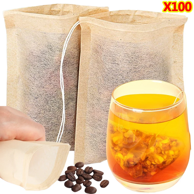 100Pcs Teabags with Drawstring - Coffee Tea Leaf And Bean 评论和价格