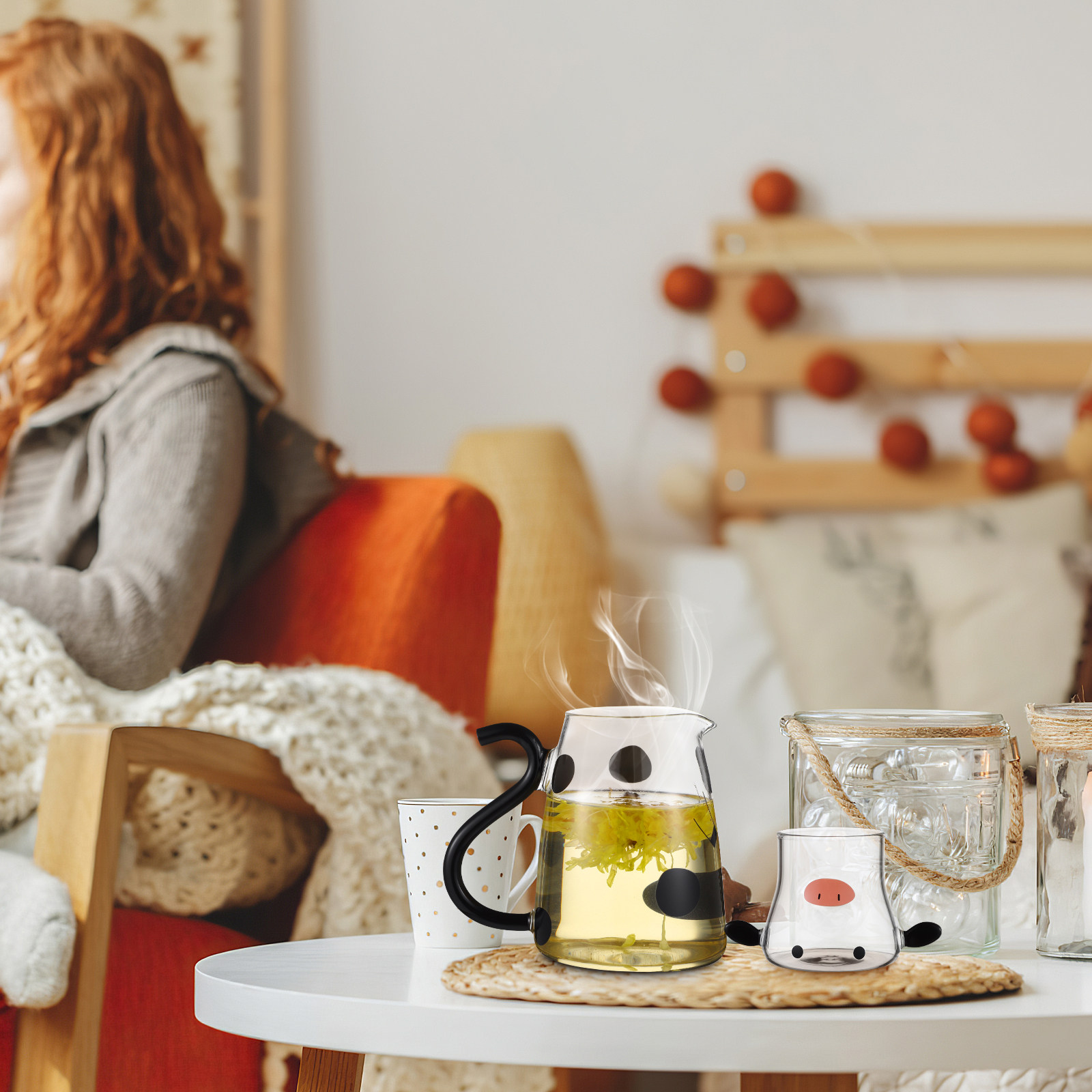 Glass Kettle with Cup Cartoon  - Dispenser Coffee And Tea 评论和价格